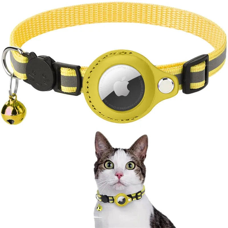 Katze AirTag Halter Halsband – Sicherheitsverschluss mit reflektierenden Streifen, verstellbar, wasserdicht mit Glocke™