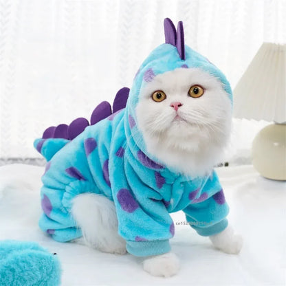 Thickened warm blue dinosaur hooded coat for small & medium dogs- autumn/winter™