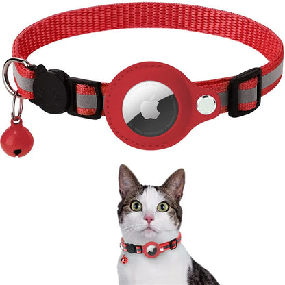 Katze AirTag Halter Halsband – Sicherheitsverschluss mit reflektierenden Streifen, verstellbar, wasserdicht mit Glocke™