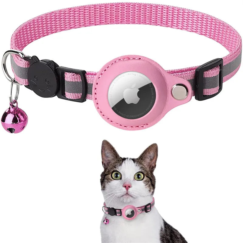 Katze AirTag Halter Halsband – Sicherheitsverschluss mit reflektierenden Streifen, verstellbar, wasserdicht mit Glocke™