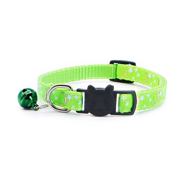 Gold stars & moon cat collar – reflective safety buckle with bell™