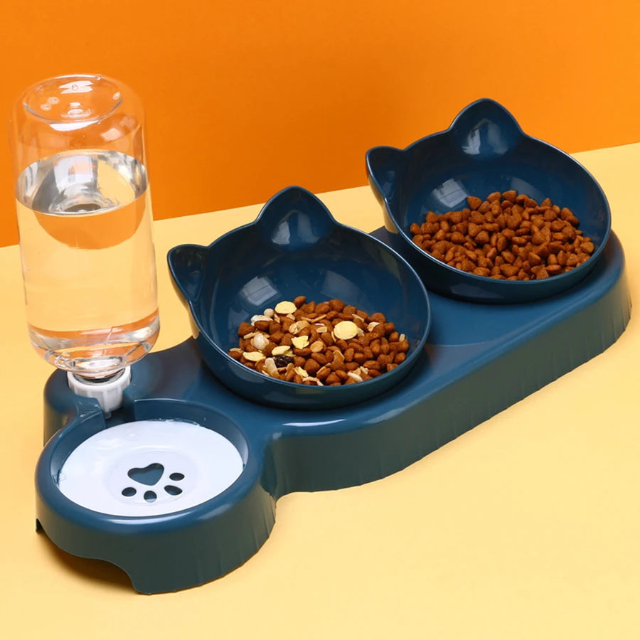 Cat Feeder - Dual Bowls & Automatic Water Dispenser, Tilted & Adjustable™