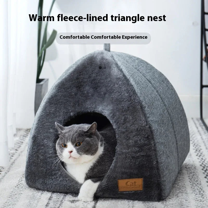 Luxurious Velvet Triangle Cat House™