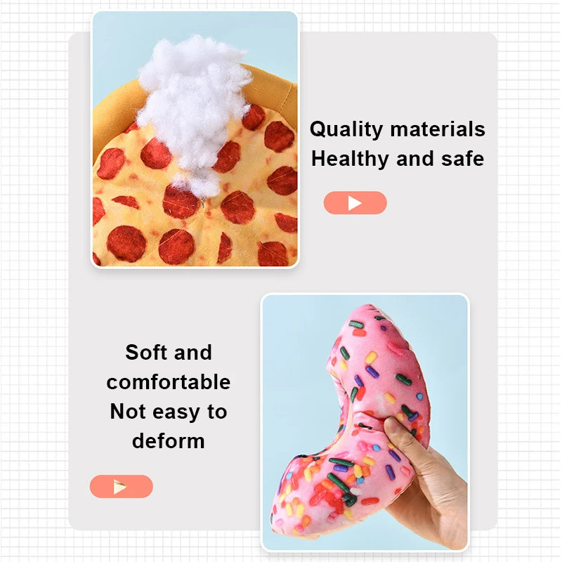 Plush dog toy – doughnut & pizza shape squeaky chew for small & large dogs™