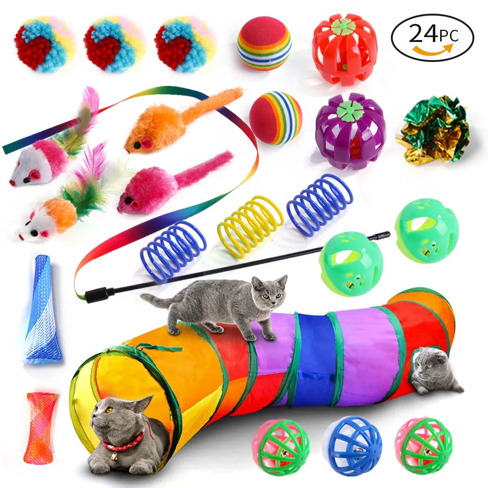 DualPet kitten toy set – 20-piece variety pack with stick, sisal mouse, bell, and ball™