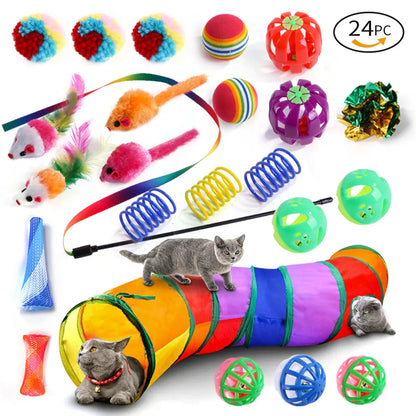 DualPet kitten toy set – 20-piece variety pack with stick, sisal mouse, bell, and ball™