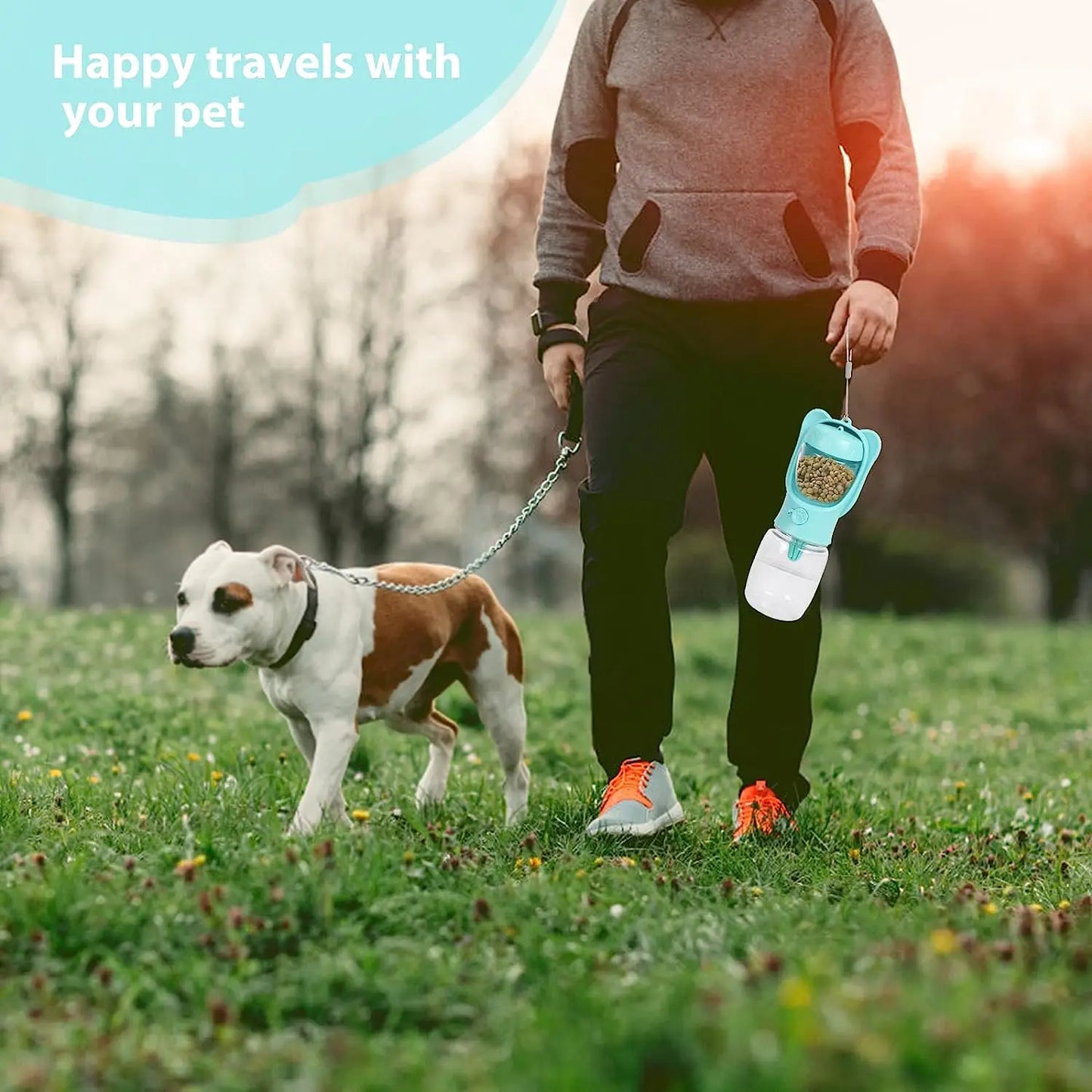 Hundewasserflasche – auslaufsicherer Futterspender mit abnehmbarem Futterbehälter für Reisen & Wandern™