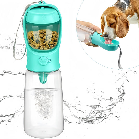 Portable pet water bottle – food-grade material with water cup & food dispenser for dogs & cats™