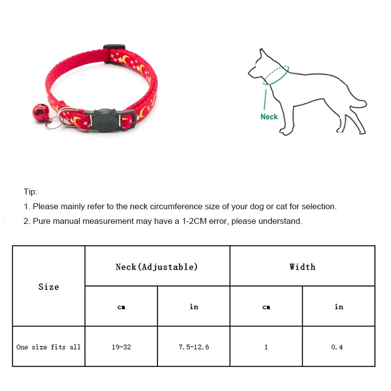 Gold stars & moon cat collar – reflective safety buckle with bell™