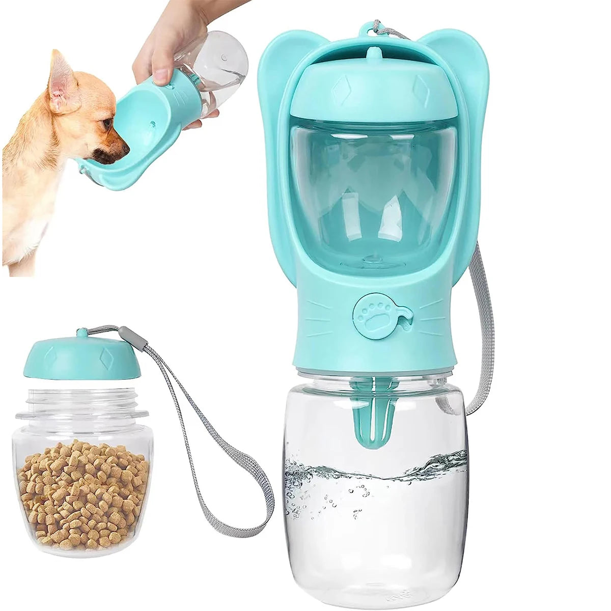 Hundewasserflasche – auslaufsicherer Futterspender mit abnehmbarem Futterbehälter für Reisen & Wandern™