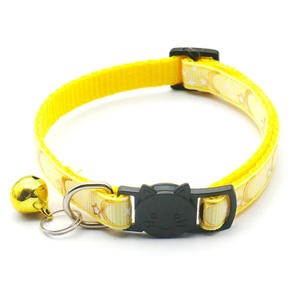 Gold stars & moon cat collar – reflective safety buckle with bell™