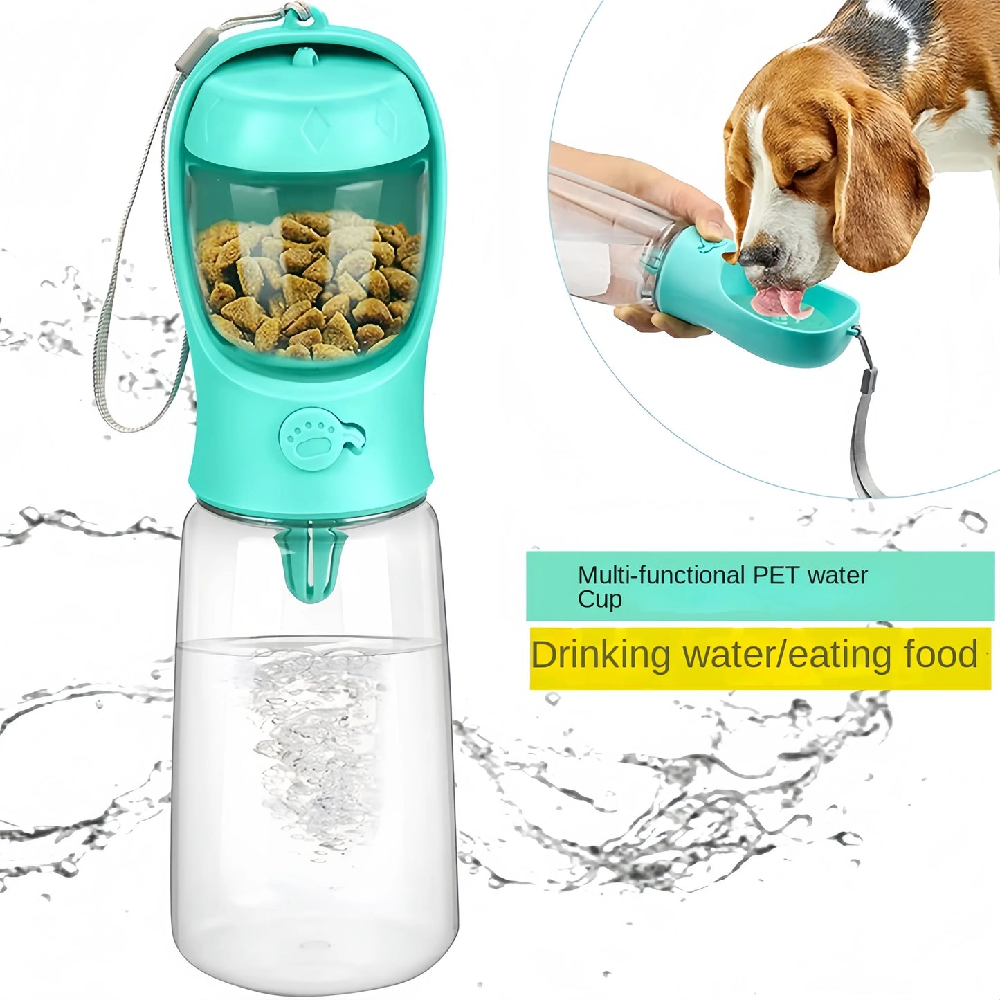 Tragbare Haustier-Wasserflasche – lebensmittelechtes Material mit Wasserschale & Futterspender für Hunde & Katzen™