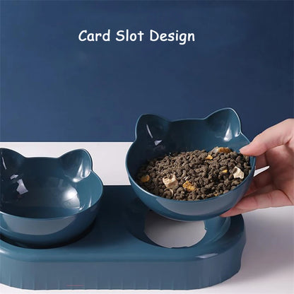 Cat Feeder - Dual Bowls & Automatic Water Dispenser, Tilted & Adjustable™