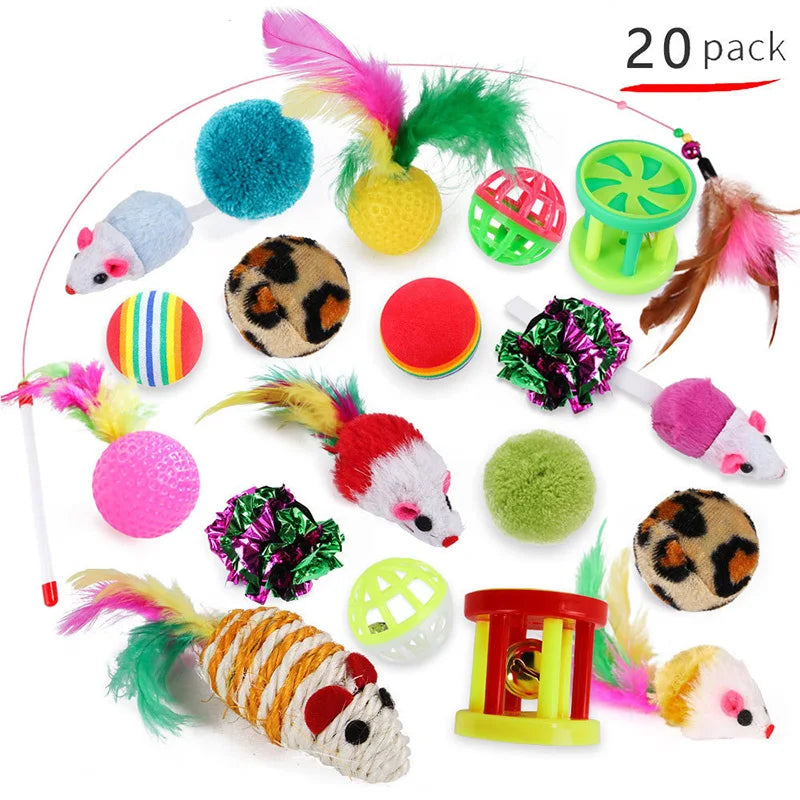 Kitten toy set – variety pack with cat stick, sisal mouse, bell, and ball™