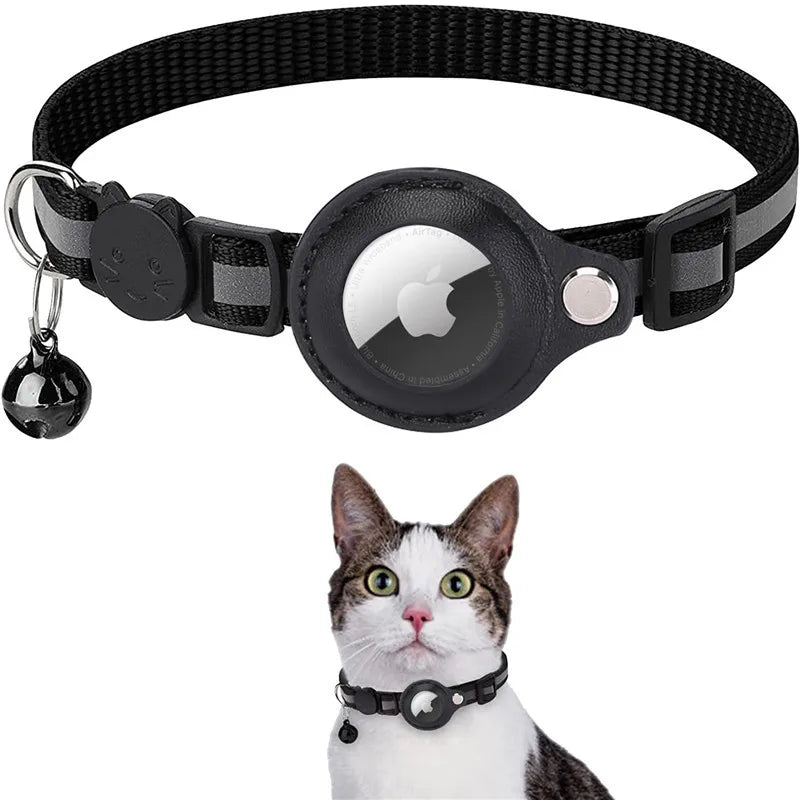 Katze AirTag Halter Halsband – Sicherheitsverschluss mit reflektierenden Streifen, verstellbar, wasserdicht mit Glocke™