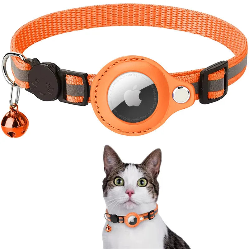 Katze AirTag Halter Halsband – Sicherheitsverschluss mit reflektierenden Streifen, verstellbar, wasserdicht mit Glocke™