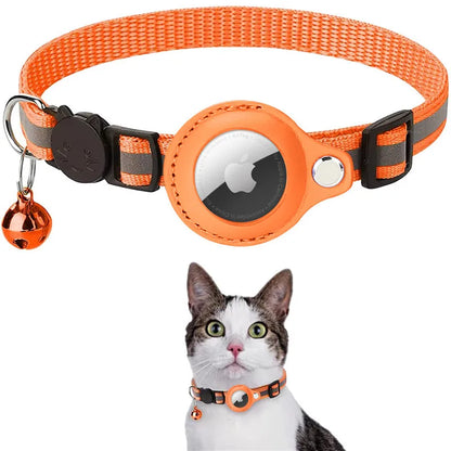 Katze AirTag Halter Halsband – Sicherheitsverschluss mit reflektierenden Streifen, verstellbar, wasserdicht mit Glocke™