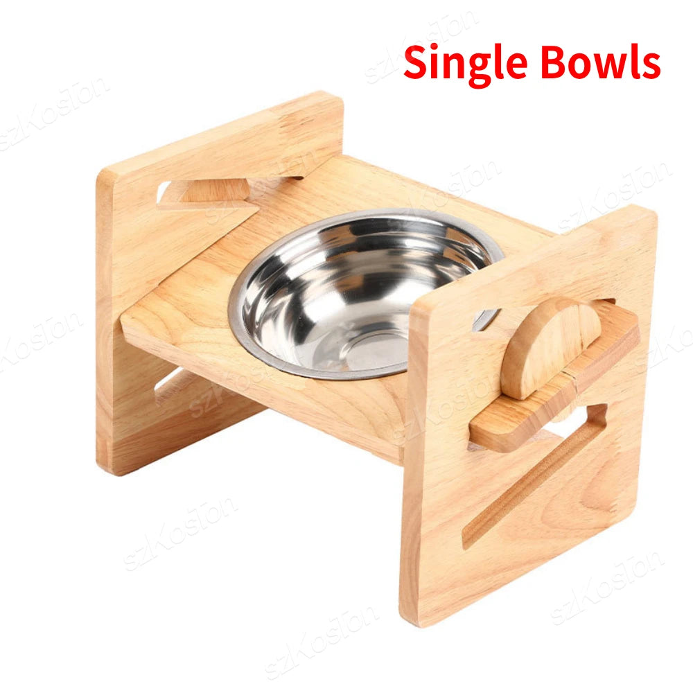 Elevated Bamboo Dog Bowls – Adjustable Feeder Stand with Stainless Steel Bowls for Puppies & Cats™