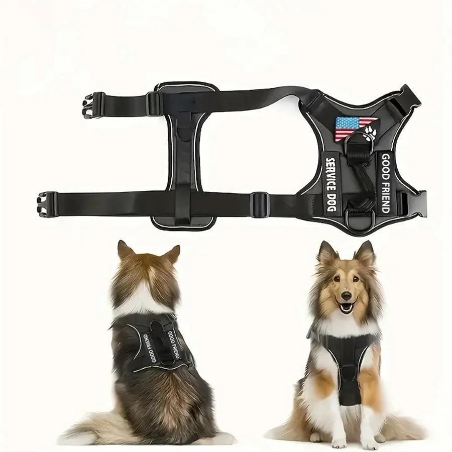 Service dog harness – reflective vest with 5 patches, adjustable soft oxford with mesh inner layer™