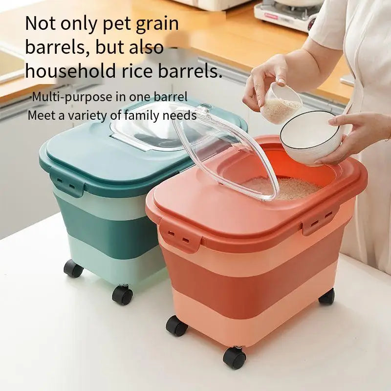 Collapsible pet food storage container – airtight sealing for dry cat & dog food, kitchen grain box™