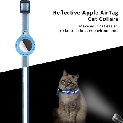 Katze AirTag Halter Halsband – Sicherheitsverschluss mit reflektierenden Streifen, verstellbar, wasserdicht mit Glocke™