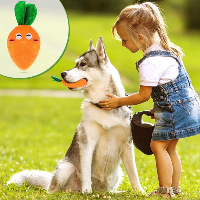 Dog squeaky carrot toy – plush stuffed chew for small & medium dogs, dental care™