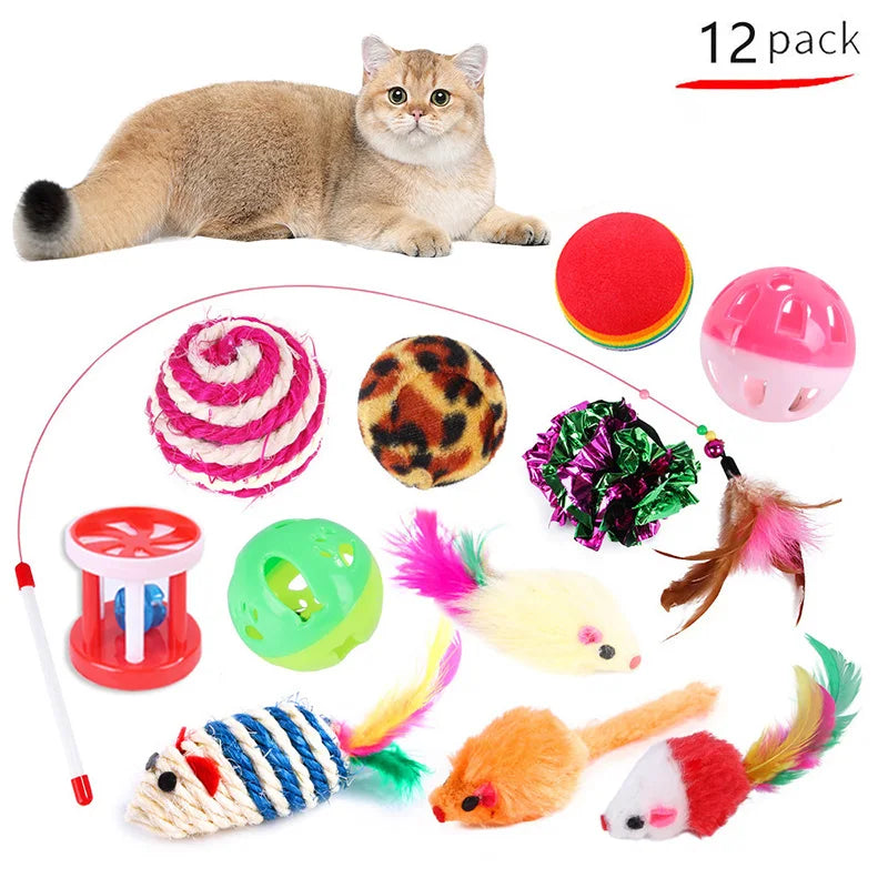 Kitten toy set – variety pack with cat stick, sisal mouse, bell, and ball™