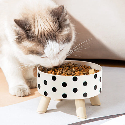 Black & White Polka Dot Checkerboard Pet Bowl – Universal PP Bowl for Cats & Small Dogs™