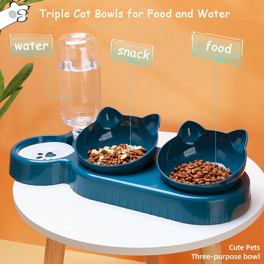 Cat Feeder - Dual Bowls & Automatic Water Dispenser, Tilted & Adjustable™