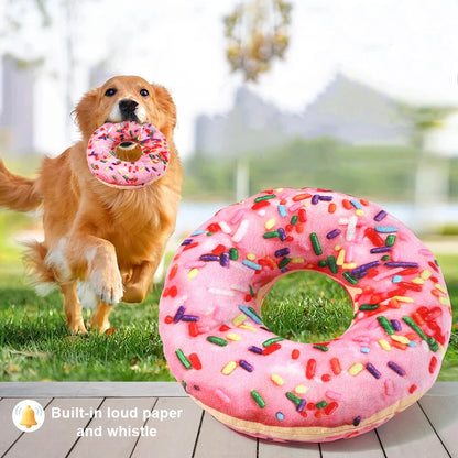 Plush dog toy – doughnut & pizza shape squeaky chew for small & large dogs™