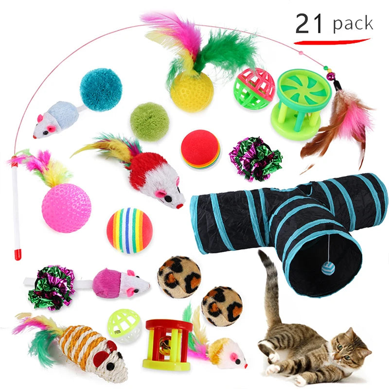 DualPet kitten toy set – 20-piece variety pack with stick, sisal mouse, bell, and ball™