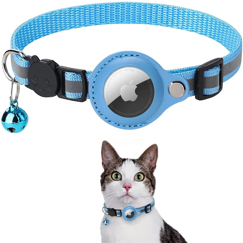 Katze AirTag Halter Halsband – Sicherheitsverschluss mit reflektierenden Streifen, verstellbar, wasserdicht mit Glocke™