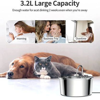 Stainless Steel Cat Water Fountain - Silent USB Automatic Feeder with Smart Filter™