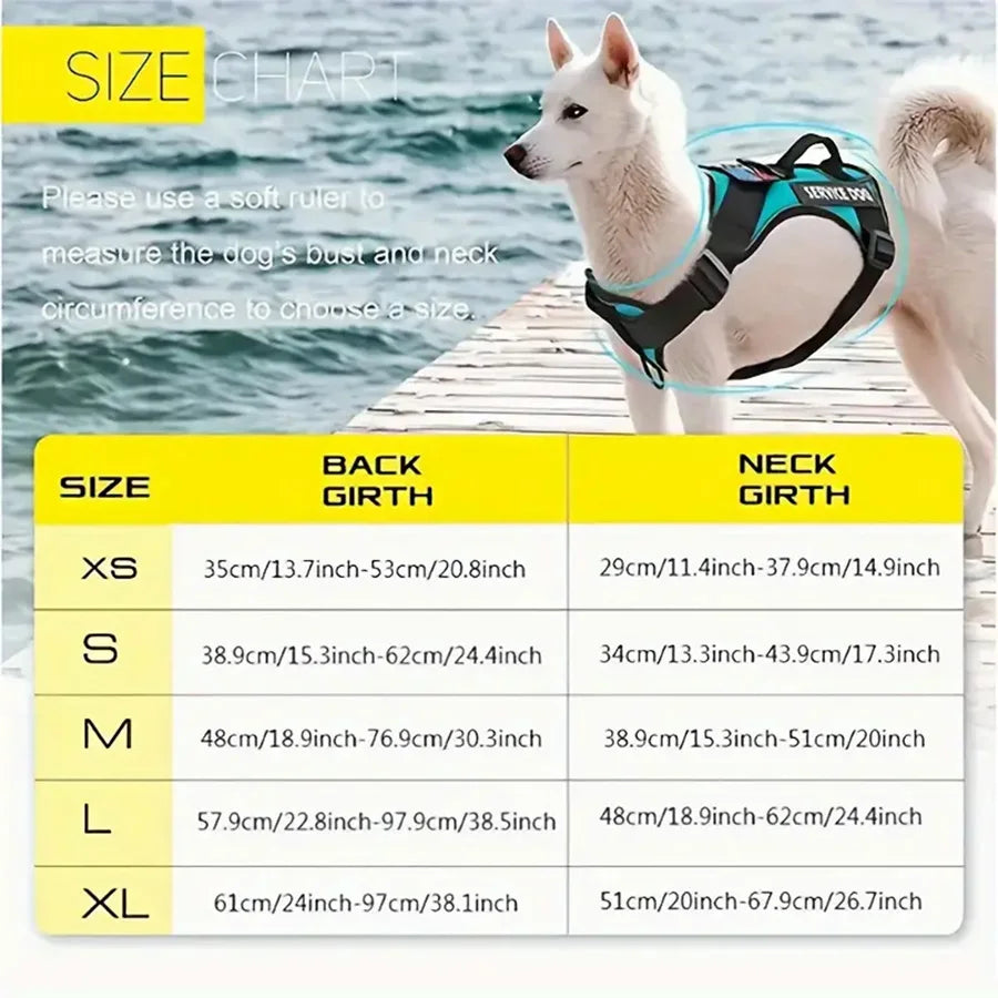 Service dog harness – reflective vest with 5 patches, adjustable soft oxford with mesh inner layer™