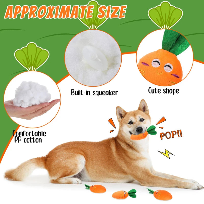 Dog squeaky carrot toy – plush stuffed chew for small & medium dogs, dental care™