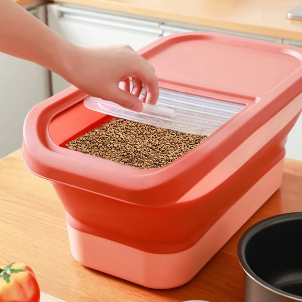 Collapsible pet food storage container – airtight sealing for dry cat & dog food, kitchen grain box™