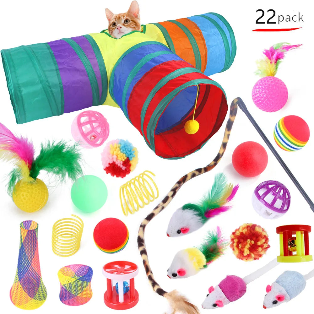 DualPet Kätzchen Spielzeugset – 20-teiliges Sortiment mit Stock, Sisal-Maus, Glocke und Ball™