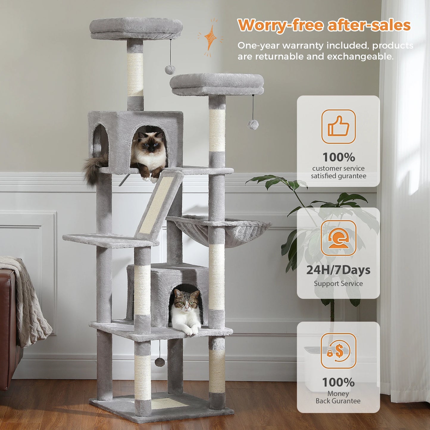 Large cat tree – multi-level plush tower with scratching posts, boards, perches & caves for indoor cats™