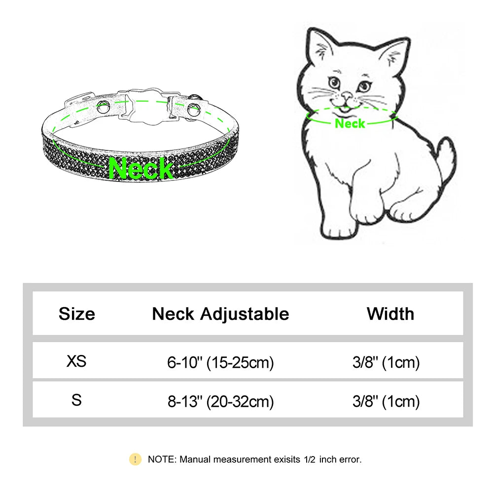 Suede leather cat collar – bling rhinestone with bell, safety breakaway, adjustable XS/S, pink™