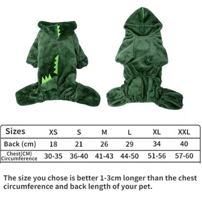 Thickened warm blue dinosaur hooded coat for small & medium dogs- autumn/winter™