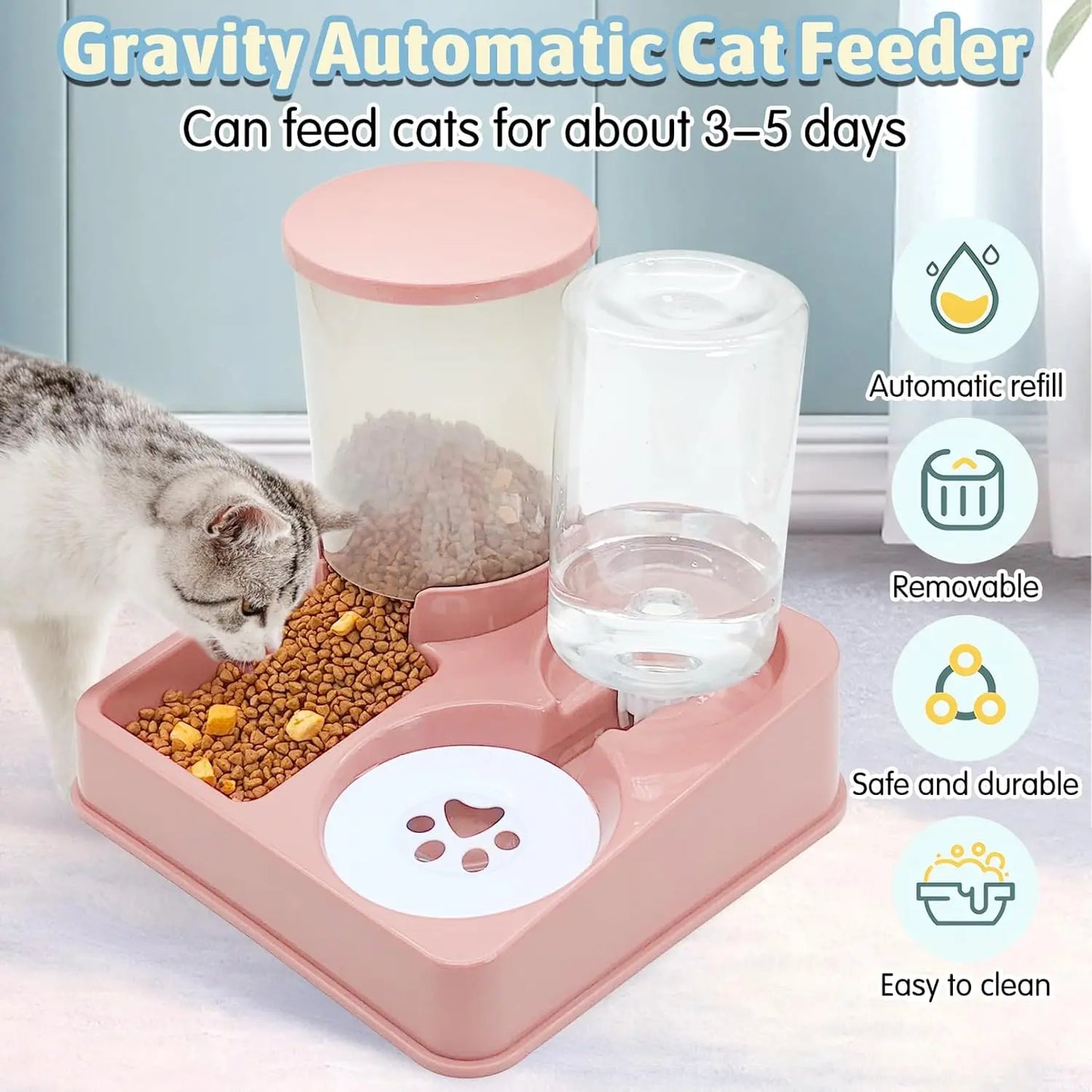 Automatischer Katzenfutterspender – geneigtes Schwerkraft-Futter- und Wasserspender-Set™