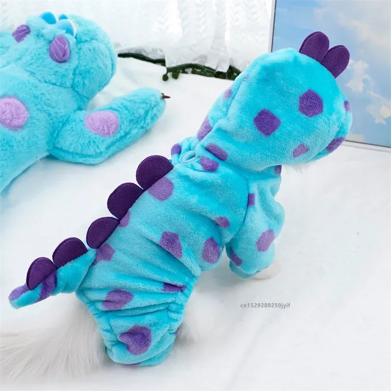 Thickened warm blue dinosaur hooded coat for small & medium dogs- autumn/winter™