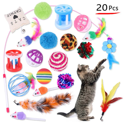 DualPet kitten toy set – 20-piece variety pack with stick, sisal mouse, bell, and ball™